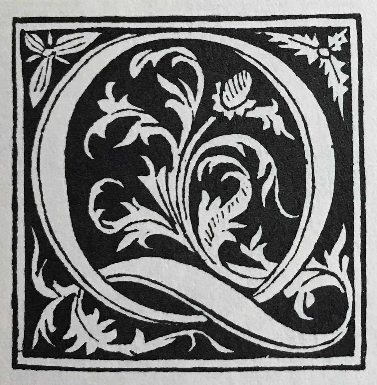 Letter Q from fifteenth century French woodcut from and edition of Vergil printed by Lambillion